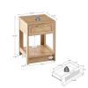 15.75" Rattan End table with drawer, Modern nightstand, side table for living room, bedroom, natural