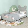 Twin Size Upholstered Daybed with Carton Ears Shaped Headboard, Grey