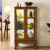 Cabinet Lighted Display Cabinet with Adjustable Shelves and Mirrored Back Panel, Tempered Glass Doors (Oak, 3 Tier), (E26 light bulb not included)