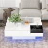 Modern Minimalist Design 31.5*31.5in Square Coffee Table with Detachable Tray and Plug-in 16-color LED Strip Lights Remote Control for Living Room