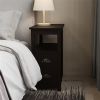 furniture-Bedroom-End Table Narrow Nightstand With Two Drawers And Open Shelf-Brown