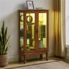 Cabinet Lighted Display Cabinet with Adjustable Shelves and Mirrored Back Panel, Tempered Glass Doors (Oak, 3 Tier), (E26 light bulb not included)