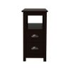 furniture-Bedroom-End Table Narrow Nightstand With Two Drawers And Open Shelf-Brown