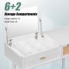 43.3" Classic Wood Makeup Vanity Set with Flip-top Mirror and Stool, Dressing Table with Three Drawers and storage space, White