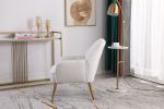 Modern Soft White Teddy fabric Ivory Ergonomics Accent Chair Living Room Chair Bedroom Chair Home Chair With Gold Legs And Adjustable Legs For Indoor