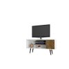 Manhattan Comfort Liberty 53.14" Mid-Century Modern TV Stand with 5 Shelves and 1 Door in White and Rustic Brown with Solid Wood Legs