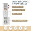 White Tall Bathroom Cabinet, Freestanding Storage Cabinet with 3 Drawers