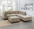 Modular Living Room Furniture Corner Wedge Camel Chenille Fabric 1pc Cushion Wedge Sofa Couch Exposed Wooden base