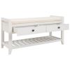 Shoe Rack with Cushioned Seat and Drawers, Multipurpose Entryway Storage Bench (White)