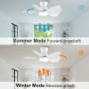 30 Inch Modern Floral Art Matte White Indoor LED Flush Mount  Small Ceiling Fan With Light and  Remote Control