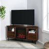 Modern Angled-Side Fireplace Corner TV Stand for TVs up to 10015' ‚Äì Dark Walnut