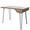 Avery Mid-Century Modern Desk in Walnut Wood, Clear Glass, and Black Metal by LumiSource