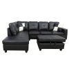 Black Faux Leather 3-Piece Couch Living Room Sofa Set A