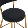 Set of 2 modern teddy fabric upholstered bar stools - Metal base high stool - Suitable for kitchen, dining and living room - Black - Stylish and comfo