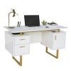 Techni Mobili White and Gold Desk for Office with Drawers & Storage, 51.25 in. W