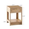 15.75" Rattan End table with drawer, Modern nightstand, side table for living room, bedroom, natural