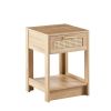 15.75" Rattan End table with drawer, Modern nightstand, side table for living room, bedroom, natural