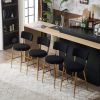 Set of 2 modern teddy fabric upholstered bar stools - Metal base high stool - Suitable for kitchen, dining and living room - Black - Stylish and comfo