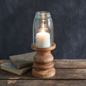 Wooden Candle Holder with Mason Jar Chimney (Option: Quart)