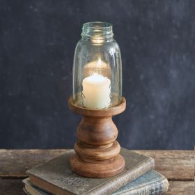 Wooden Candle Holder with Mason Jar Chimney (Option: Midget Pint)