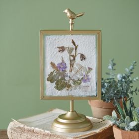 Gilded Pressed Botanical Stand (Option: Larkspur and Strawberry Leaf)