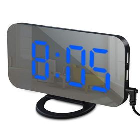 LED Table Clock Snooze Function Adjustable Brightness Desk Clocks (Color: Black-Blue, Ships From: China)