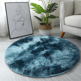 Non-Slip Plush Round Area Rug (Color: Tie-dye Sapphire Blue, size: Diameter 23.62inch)