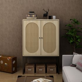 2 Door high cabinet, rattan (Color: Natural)