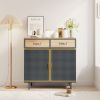 31.5'' Wide 2 Drawer Sideboard, Modern Furniture Decor, Made with Iron + Carbonized Bamboo, Easy Assembly