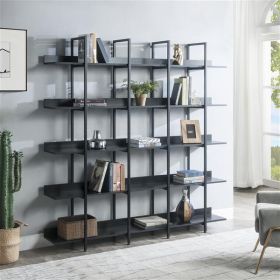 [VIDEO] 5 Tier Bookcase Home Office Open Bookshelf, Vintage Industrial Style Shelf with Metal Frame, MDF Board (Color: as picture)