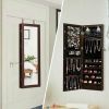 Lockable Wall Mount Mirrored Jewelry Cabinet with LED Lights