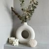 Modern White Ceramic Vase White Vases For Decor; Home Decor Vase; Boho Vases For Decor; Circle Vase; Round Vase; Donut Vase; Decorative Vase